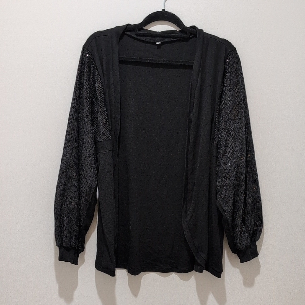 Black Women's Cardigan with Sequin Sleeve